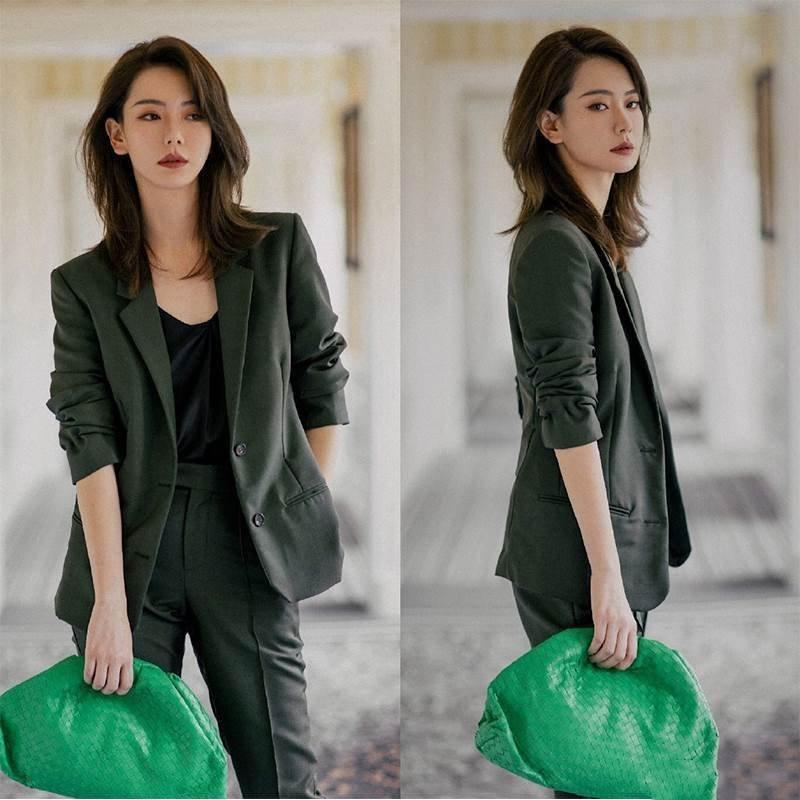 レディースファッション セットアップ パンツ スーツ かっこいい 緑