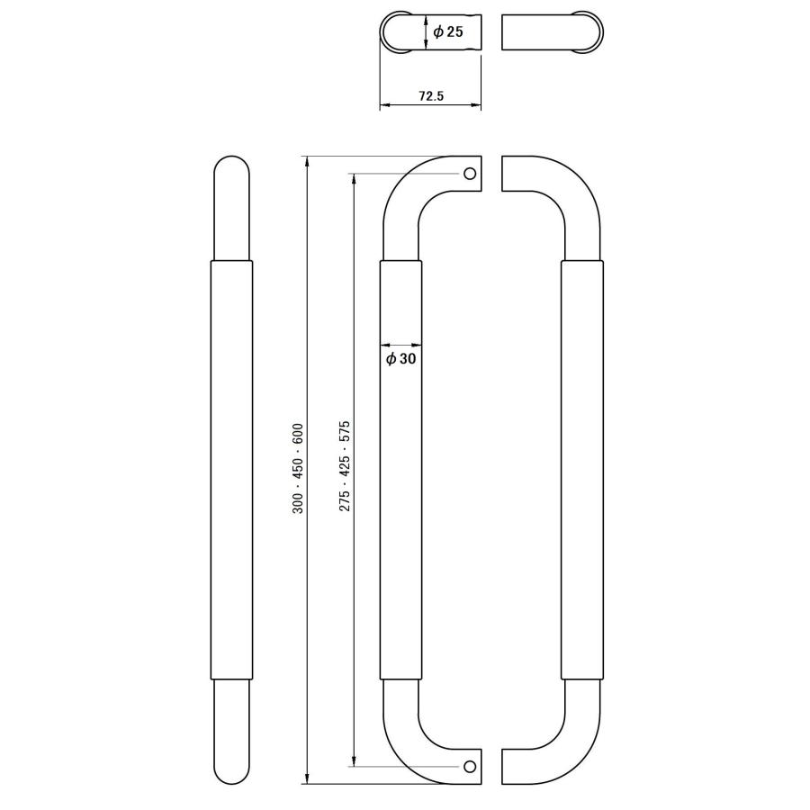 ドアハンドル ４５ｃｍ ４色（木製グリップ部分） ヘアライン仕上げ（ステンレス部分） スライドドア 両面用 450mm 取手 ドアノブ 室内用 Ｏ型 (ミディアム) | ブランド登録なし | 02