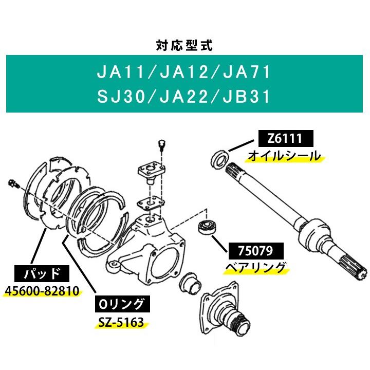 ジムニー オーバーホールキット 1台分 JA11 JA12 JA71 SJ30 JA22 JB31 武蔵オイルシール Z6111 JTEKTベアリング HC30302JRRS 75079 45600-82810 OHNO SZ-5163｜finepartsjapan｜03