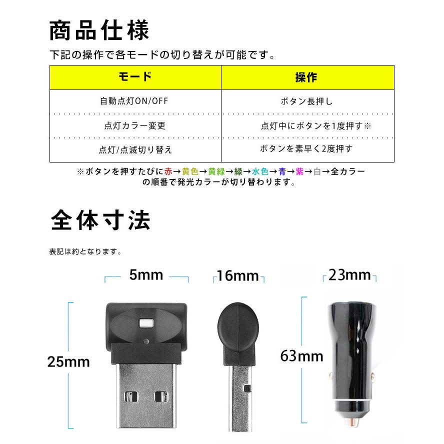 USB LEDライト ミニライト LED USBミニライト USBライト 超小型 軽量 携帯 簡単点灯 コンパクト 自動点灯 8パターン｜finepartsjapan｜07