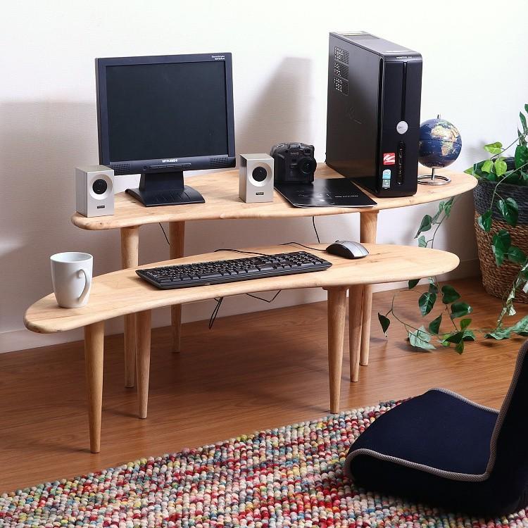 ツイン リビング テーブル 高さ違い2種 幅114cm ローボード ラック 多