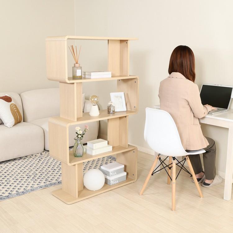 ディスプレイ ラック 4段 幅80cm S型 リビング ボード 飾り棚 キャビネット スリム オープン シェルフ 本棚 棚 収納 間仕切り インテリア 家具 送料無料の画像