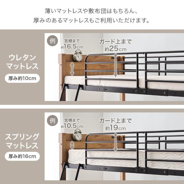 ロフトベッド ロータイプ フレーム 単品 シングル ベッド コンセント メッシュ床 サイドフック ベッドガード ベッド下 収納 幅広ハシゴ 耐荷重100kg 送料無料の画像