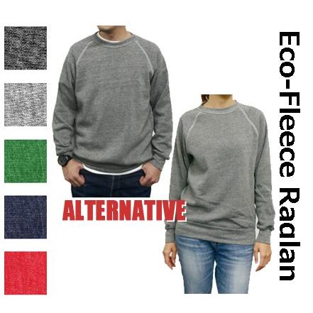 エコフリース ラグラントレーナー ALTERNATIVE(オルタナティブ)【7.75oz裏起毛メンズレディースユニセックス9575】スウェット・クルーネック(0125) | 