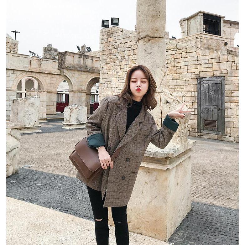 レディース 秋新作 長袖テーラードジャケットチェック柄 韓国風 通勤ol ブレザー スーツオシャレブレザースーツ オフィス アウター カジュアル 格安新品
