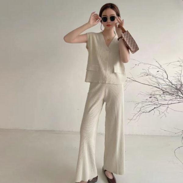 セットアップ レディース Vネック ノースリーブ トップス