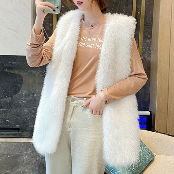 ♓ファー ベスト レディース ■ホワイト　ジレ ファ　韓国ファッション ♓ファー ベスト レディース □ホワイト ジレ ファ 韓国ファッションの
