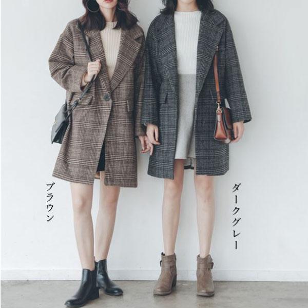 チェスターコート グレンチェック コート レディース 韓国風コート