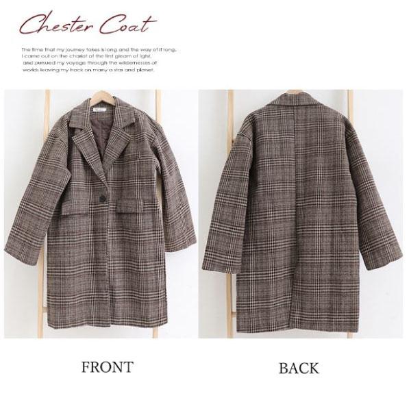 チェスターコート グレンチェック コート レディース 韓国風コート