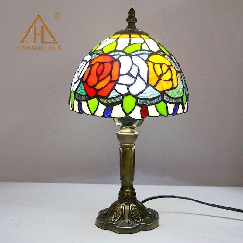 電気スタンド ベッドサイドランプ 高品質 読書灯 綺麗な卓上照明 デスクライト ステンドグラス アンティーク花柄 Desk lamp インテリア