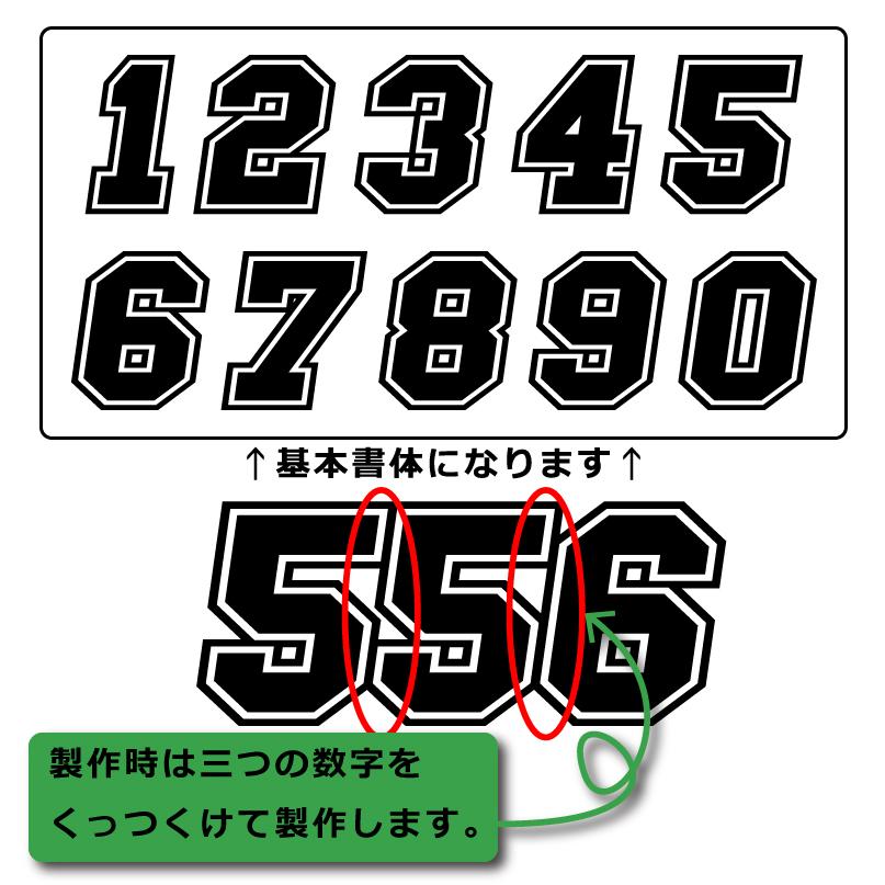 3桁 ゼッケン 枠付 ナンバー 数字 ステッカー LLサイズ2枚