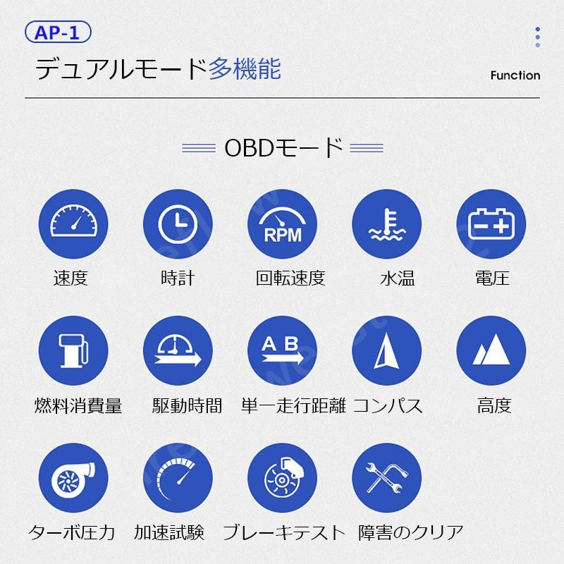 OBD2+GPS両対応 HUD ヘッドアップディスプレイ 追加メーター 多機能 速度計 水温計 時計 タコメーター 自動車用 増設 後付け  OBDII サブメーター 警告機能｜fireflowerstore2｜11