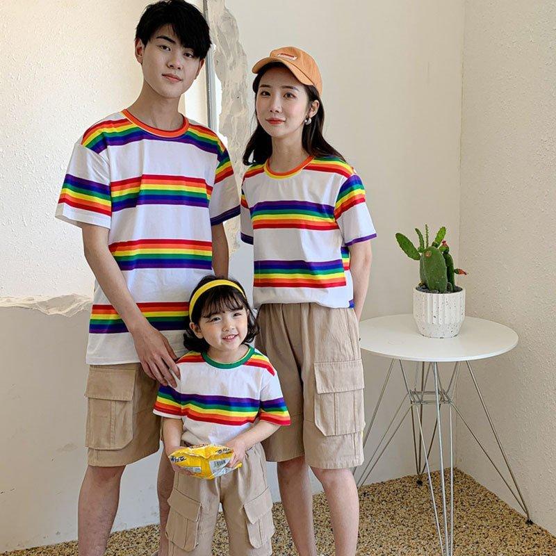 親子お揃い服 半袖tシャツ 男の子 女の子 ママパパ 親子 ペアルック ペア レインボーパターン 半袖 兄弟お揃い ペアルック リンクコーデ キッズ 夏 ビーチ 家族 Urjerpwjnb Prosoindsas Com