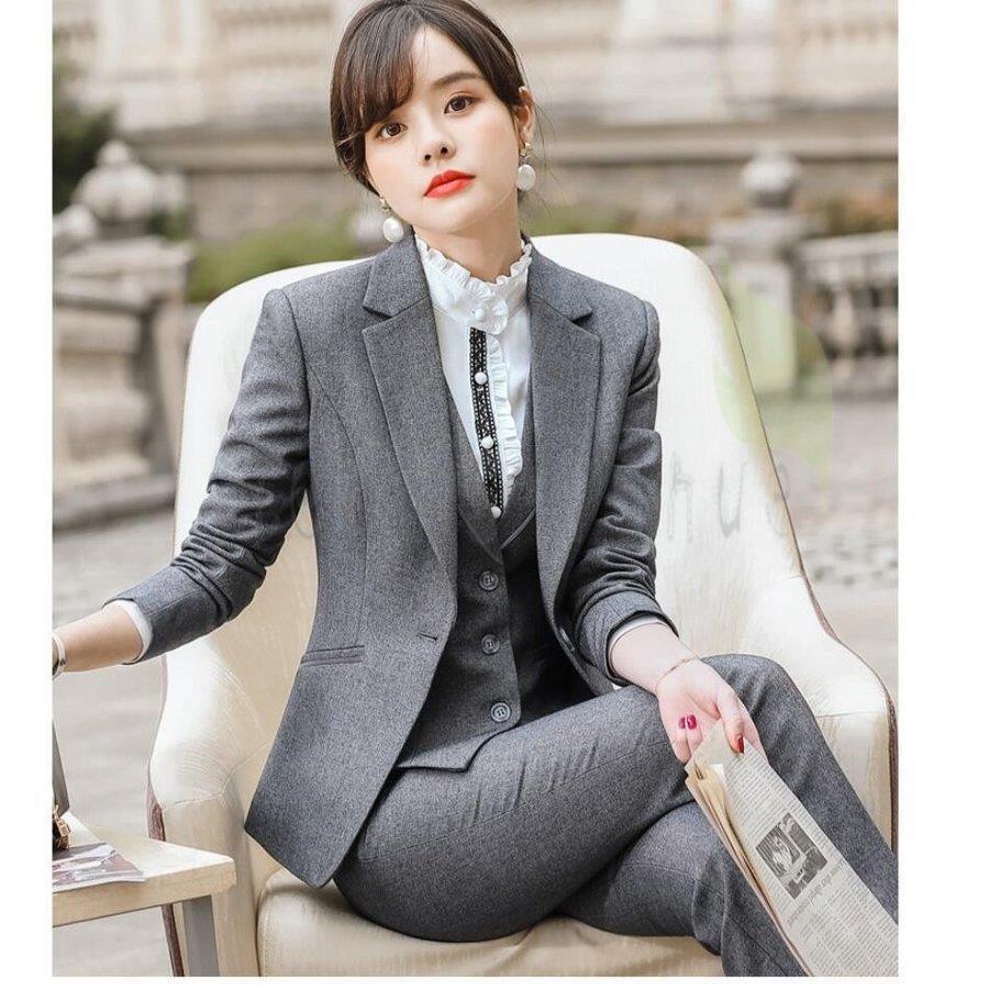 注目ショップ ブランドのギフト スーツレディース3点セットベスト付きスーツビジネススーツセットアップスーツフォーマルスーツ通勤olオフィスパンツスーツ就活面接 スーツ フォーマル