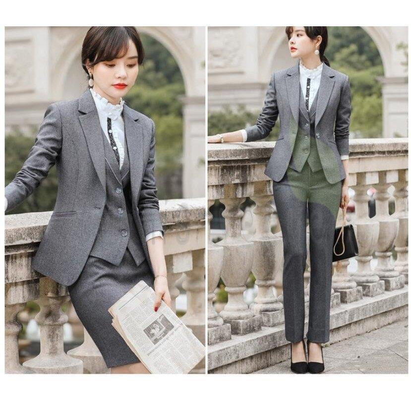注目ショップ ブランドのギフト スーツレディース3点セットベスト付きスーツビジネススーツセットアップスーツフォーマルスーツ通勤olオフィスパンツスーツ就活面接 スーツ フォーマル