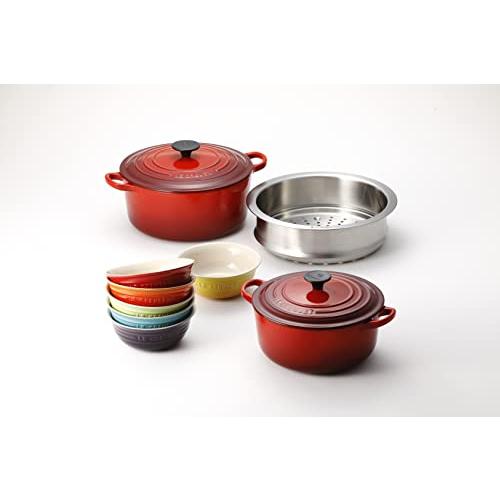 Le Creuset (ルクルーゼ) 4点セット 両手鍋 24cm 20cm チェリーレッド 24cm専用スチーマー :s