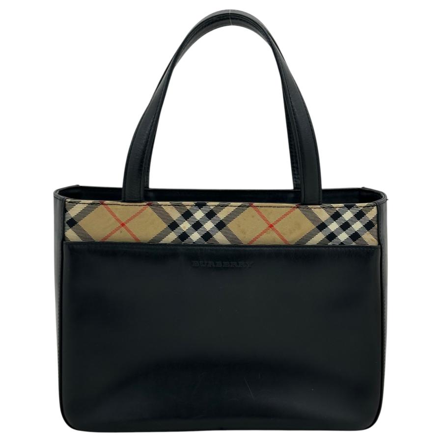 バーバリー　プレートロゴ　ブラック　ハンドバッグ　トートバッグ　ノバチェック BURBERRY（バーバリー） 【中古】バーバリー ノバチェック