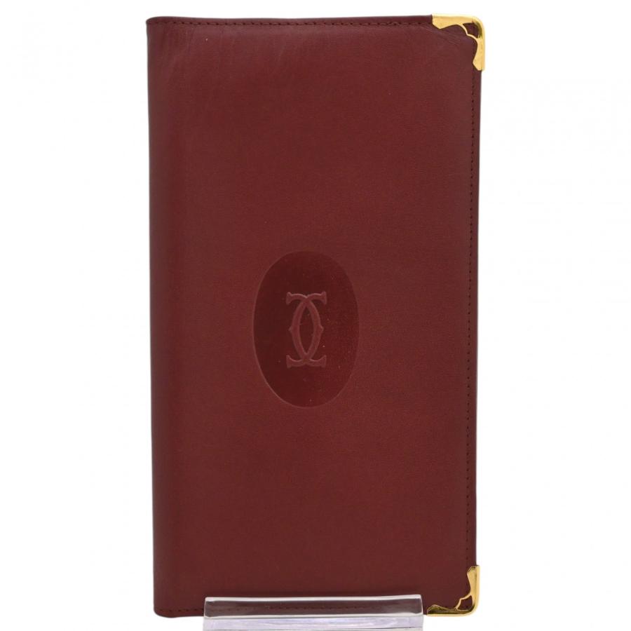 美品 Cartier 長財布 ボルドー レザー ゴールド金具 マストライン Cartier（カルティエ） 【中古】カルティエ マストライン 長財布