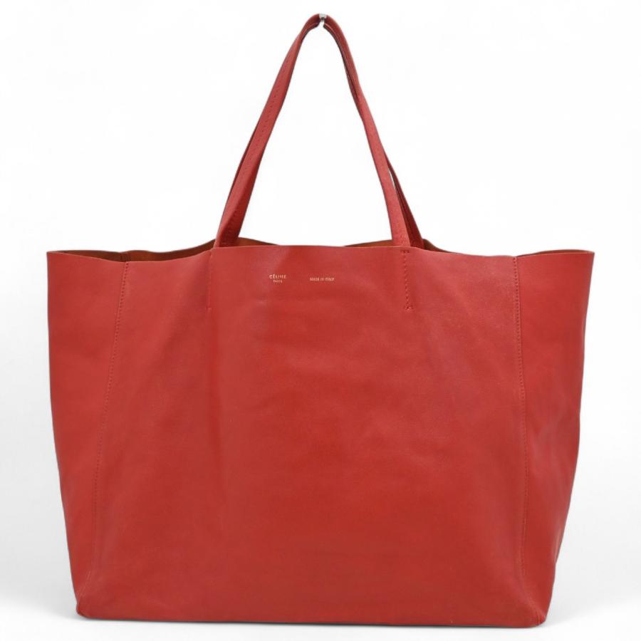 CELINE レザー ホリゾンタルカバ トートバッグ 大容量 レッド 16613