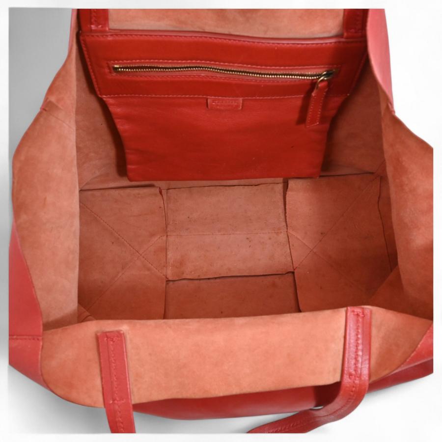 CELINE レザー ホリゾンタルカバ トートバッグ 大容量 レッド 16613