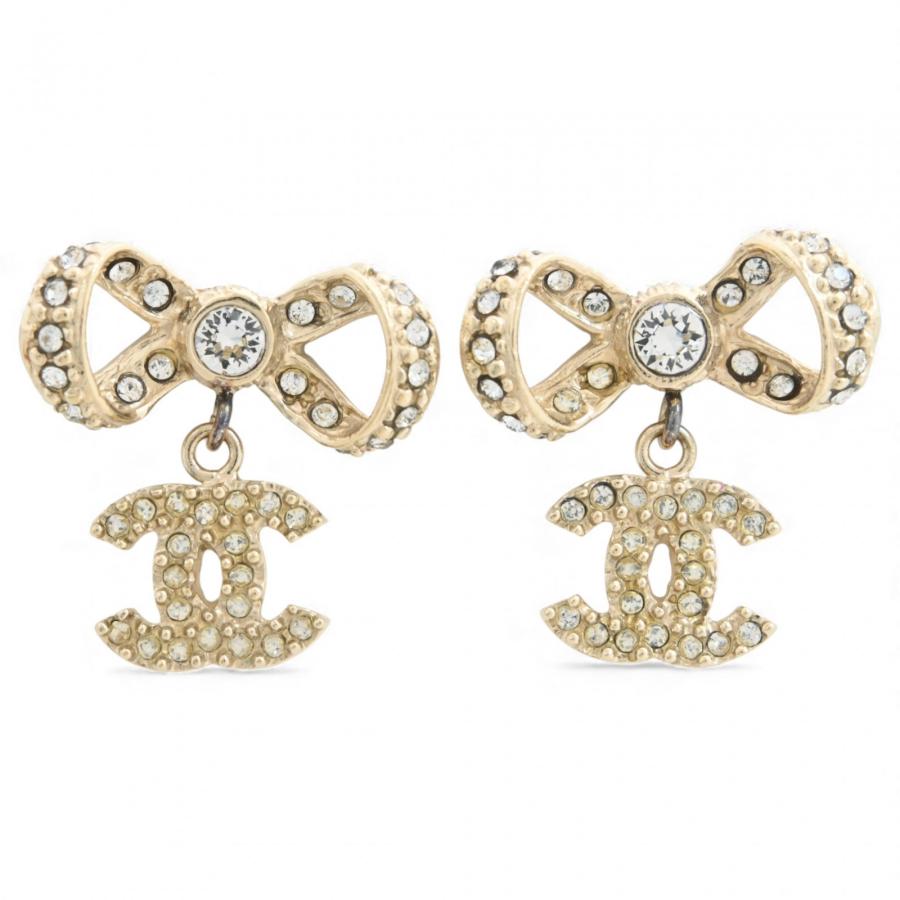 CHANEL（シャネル） ピアス リボン ココマーク ラインストーン Aランク