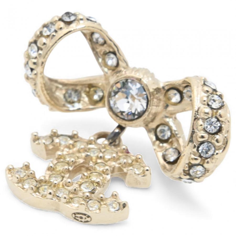 CHANEL（シャネル） ピアス リボン ココマーク ラインストーン Aランク