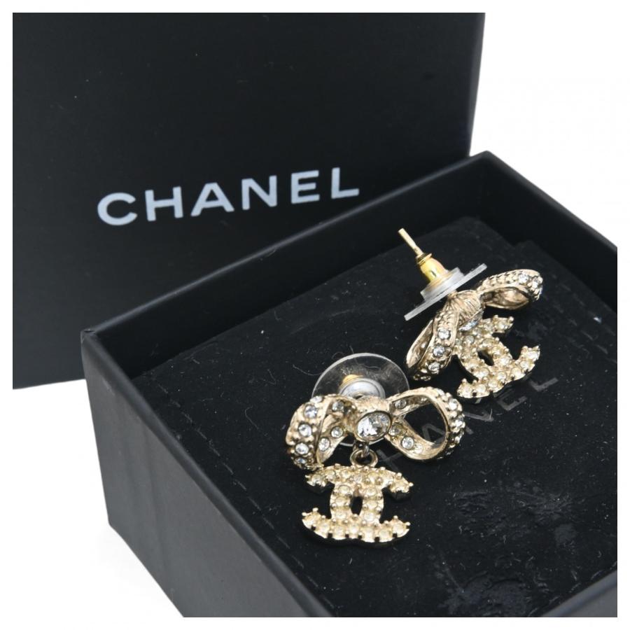 CHANEL（シャネル） ピアス リボン ココマーク ラインストーン Aランク