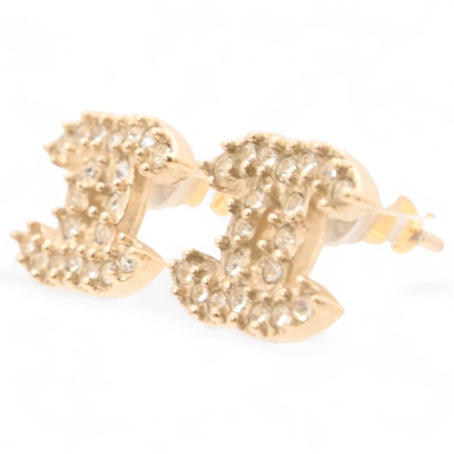 CHANEL シャネル ピアス ココマーク ラインストーン Aランク