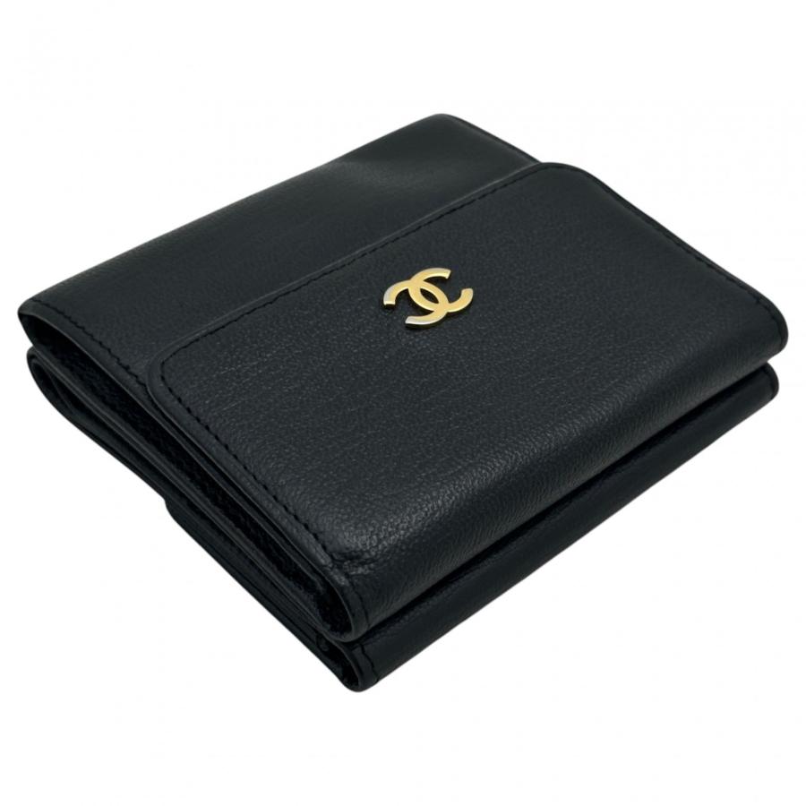 良品　CHANEL シャネル　ココマーク　ダブルホック　レザー　三つ折り財布 CHANEL（シャネル） 【中古】シャネル 三つ折り財布 ココマーク ダブル