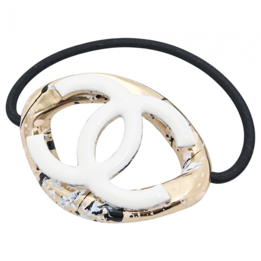 【中古】シャネル ココマーク ヘアゴム ホワイト×ゴールド ペイントデザイン Aランク ch6426ff CHANEL（シャネル） 【中古】シャネル ココマーク ヘアゴム ホワイト