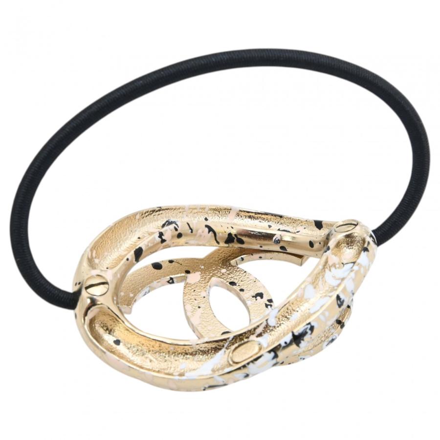 【中古】シャネル ココマーク ヘアゴム ホワイト×ゴールド ペイントデザイン Aランク ch6426ff CHANEL（シャネル） 【中古】シャネル ココマーク ヘアゴム ホワイト