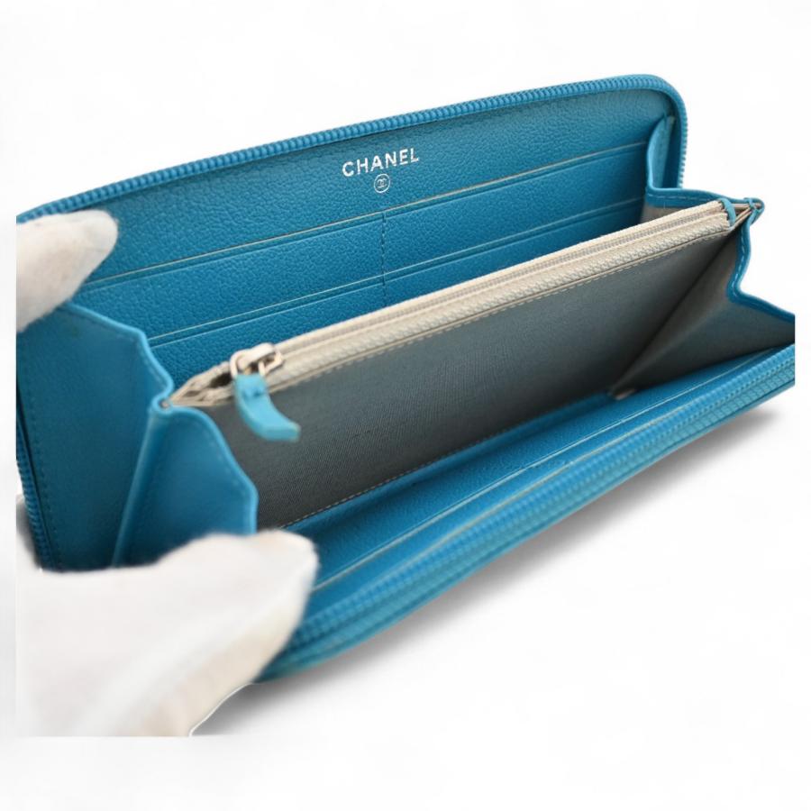 CHANEL シャネル 長財布 ココマーク ブルー × シルバー Bランク  