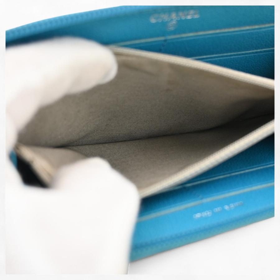 CHANEL シャネル 長財布 ココマーク ブルー × シルバー Bランク  