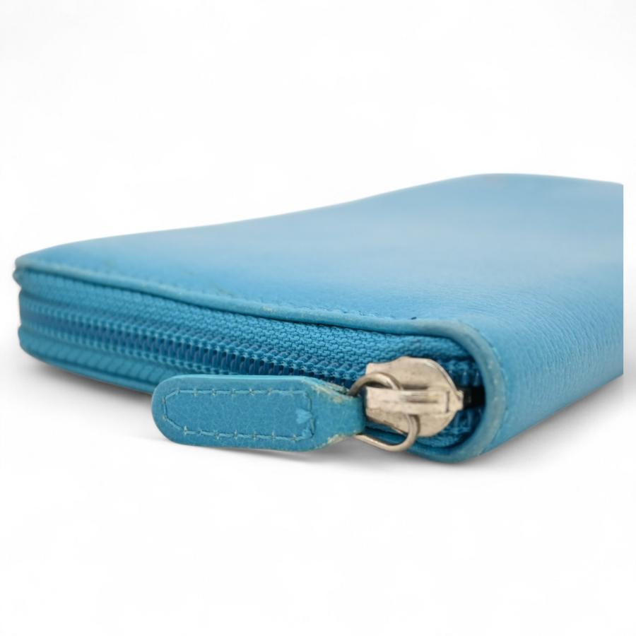 CHANEL シャネル 長財布 ココマーク ブルー × シルバー Bランク  