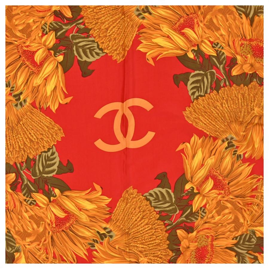 CHANEL（シャネル） スカーフ ひまわり 大判 レッド Aランク ch9405kk
