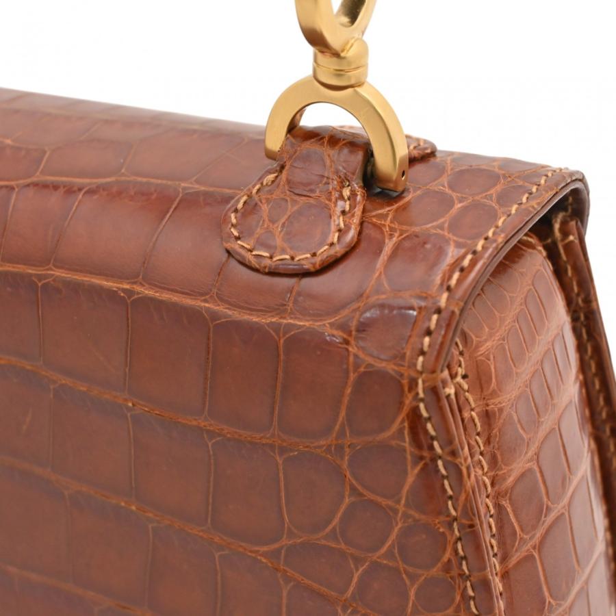 グッチバンブークロコブラウン ハンドバッグ GUCCI（グッチ） 【中古】グッチ バンブー ハンドバッグ スモール