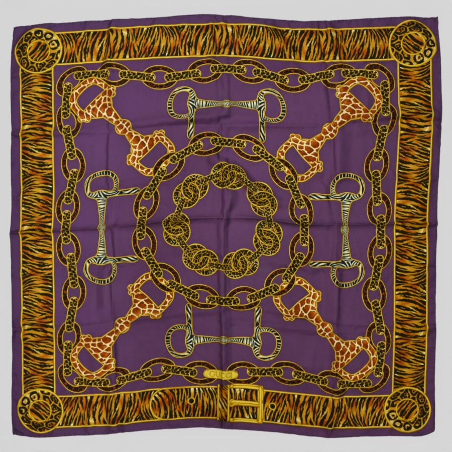 GUCCI（グッチ） レオパード ロゴ スカーフ 馬具 パープル Bランク