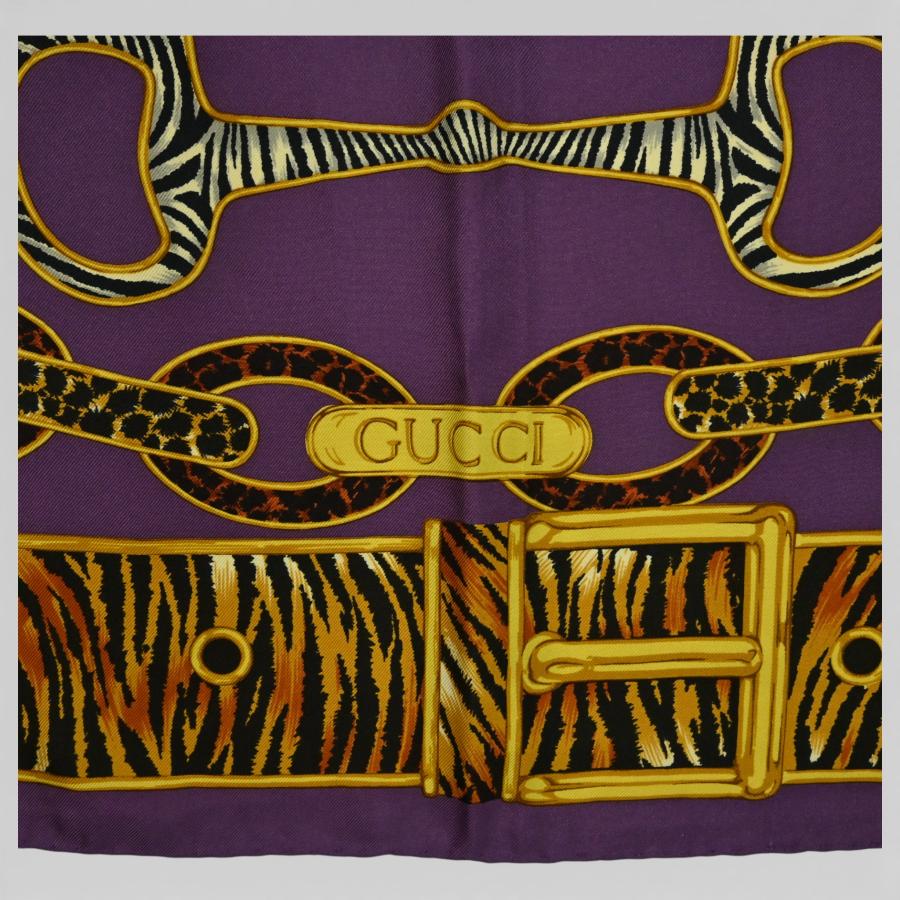 GUCCI（グッチ） レオパード ロゴ スカーフ 馬具 パープル Bランク
