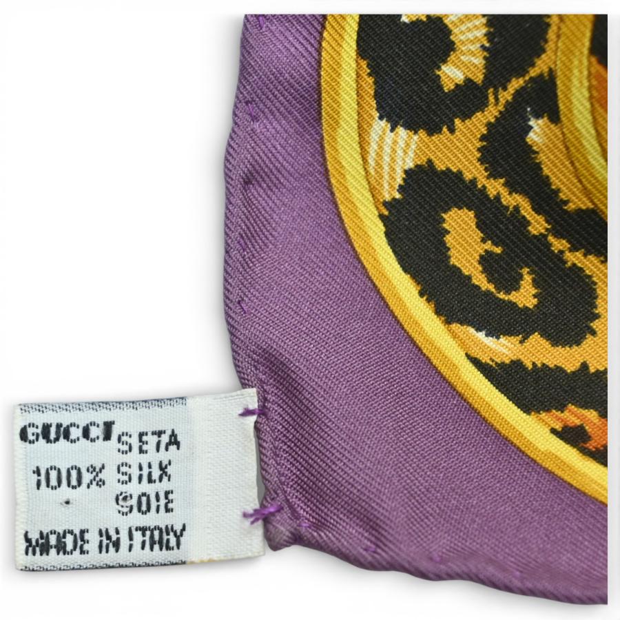 GUCCI（グッチ） レオパード ロゴ スカーフ 馬具 パープル Bランク