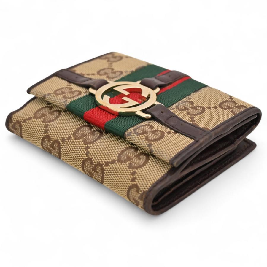 超良品‼️ グッチ　GUCCI 財布　折り財布　GGキャンバス シェリーライン GUCCI グッチ シェリーライン 折り財布 ブラック GGキャンバス