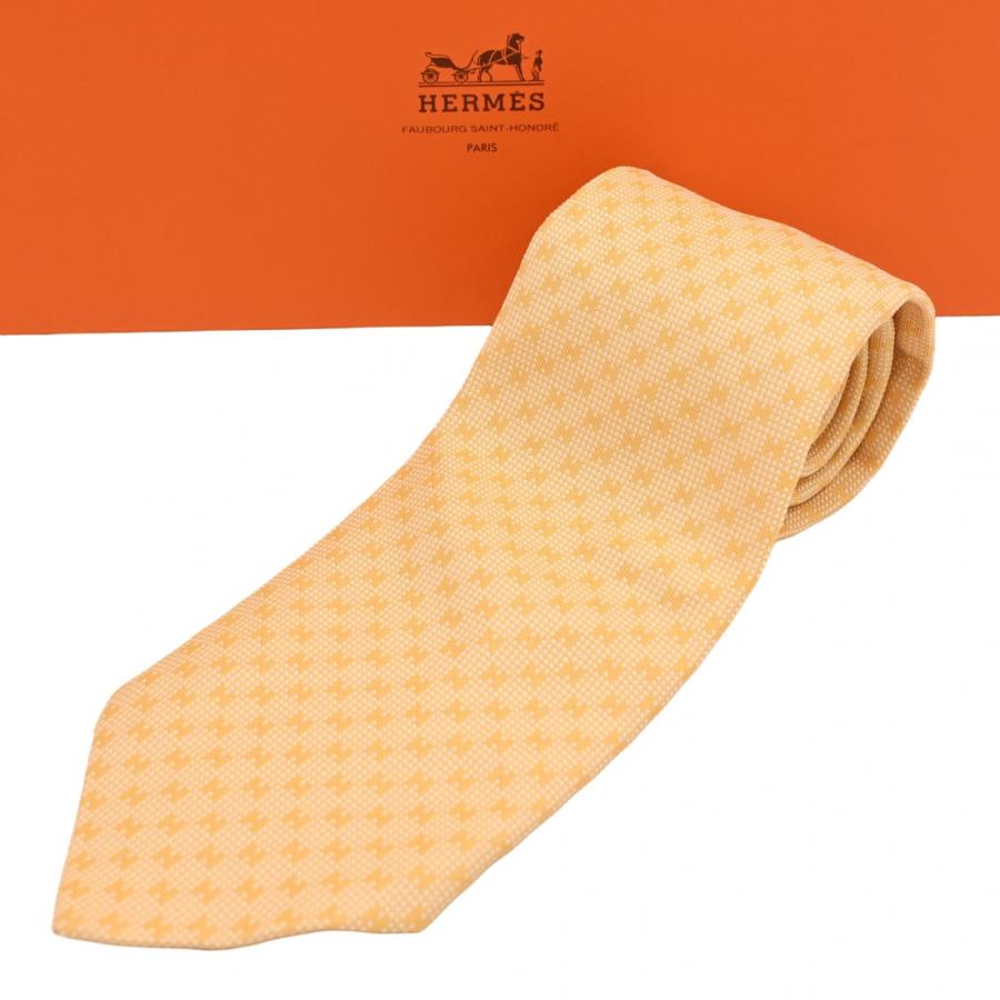 【中古】エルメス Hロゴ ドット ネクタイ シルク 総柄 メンズ 仕事 ビジネス 箱付き イエロー Aランク he1510kk HERMES（エルメス） 【中古】エルメス Hロゴ ドット ネクタイ シルク