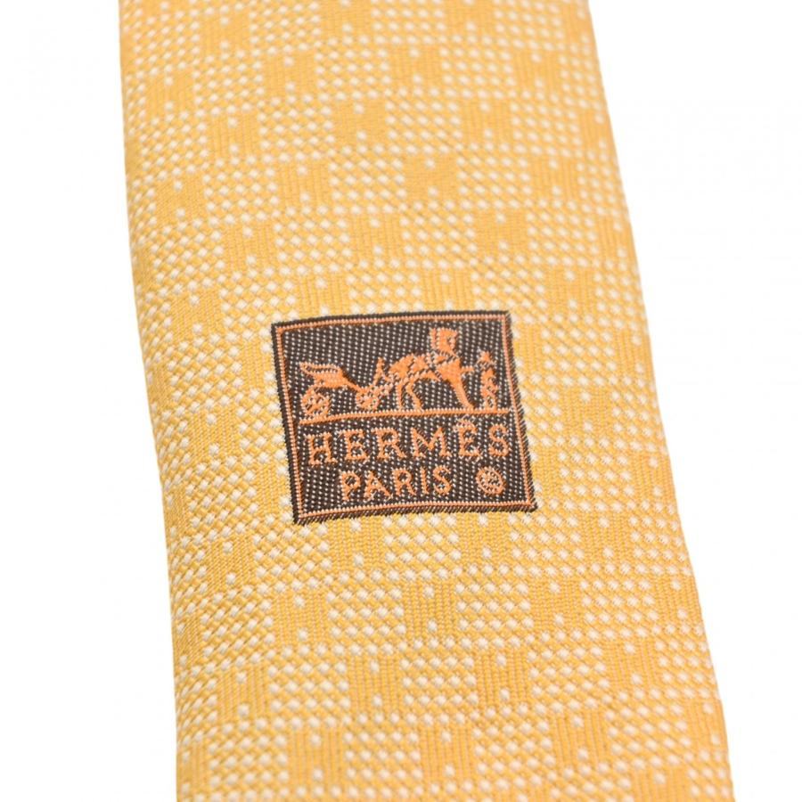 【中古】エルメス Hロゴ ドット ネクタイ シルク 総柄 メンズ 仕事 ビジネス 箱付き イエロー Aランク he1510kk HERMES（エルメス） 【中古】エルメス Hロゴ ドット ネクタイ シルク