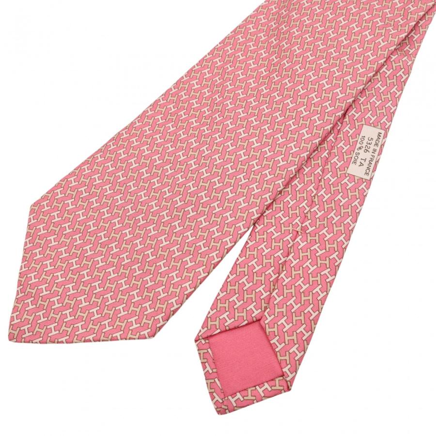 【中古】エルメス Hロゴ ネクタイ シルク 総柄 メンズ 仕事 ビジネス 箱付き ピンク Aランク he1810ss HERMES（エルメス） 【中古】エルメス Hロゴ ネクタイ シルク 総柄