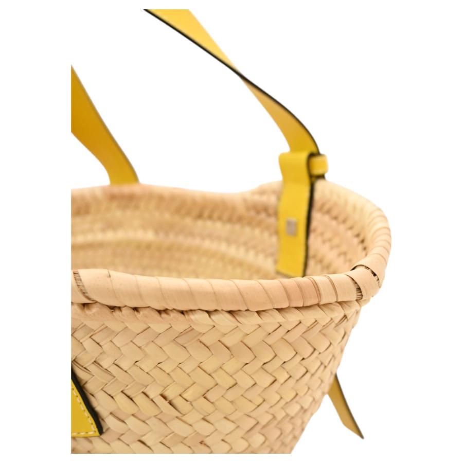 ロエベ　かごばっく　イエロー ロエベ バスケットスモール ラフィア×レザー カゴバッグ