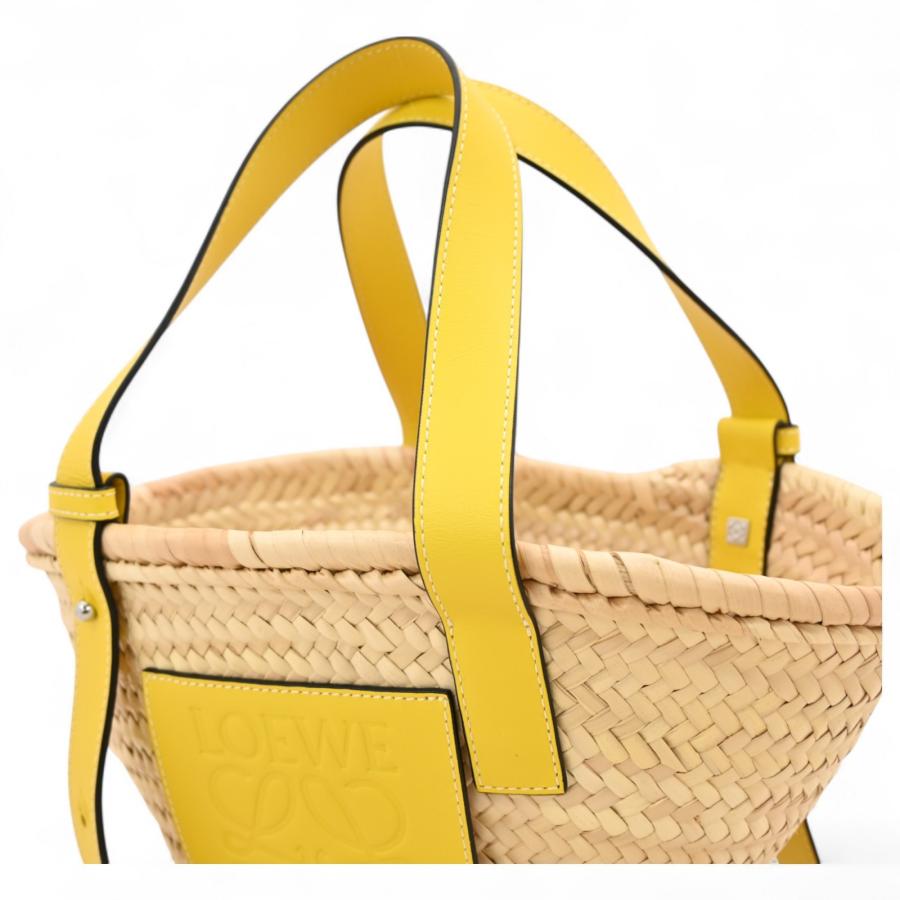 LOEWE イエロー かごバッグ ロエベ バスケットスモール ラフィア×レザー カゴバッグ