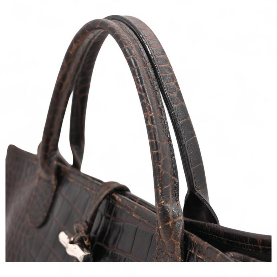 美品 ロンシャン 389 ロゾ ショルダーバッグ クロコ型押し レザー グリーン ロンシャン ロゾ ショルダーバッグ クロコ型押し レザー グリーン