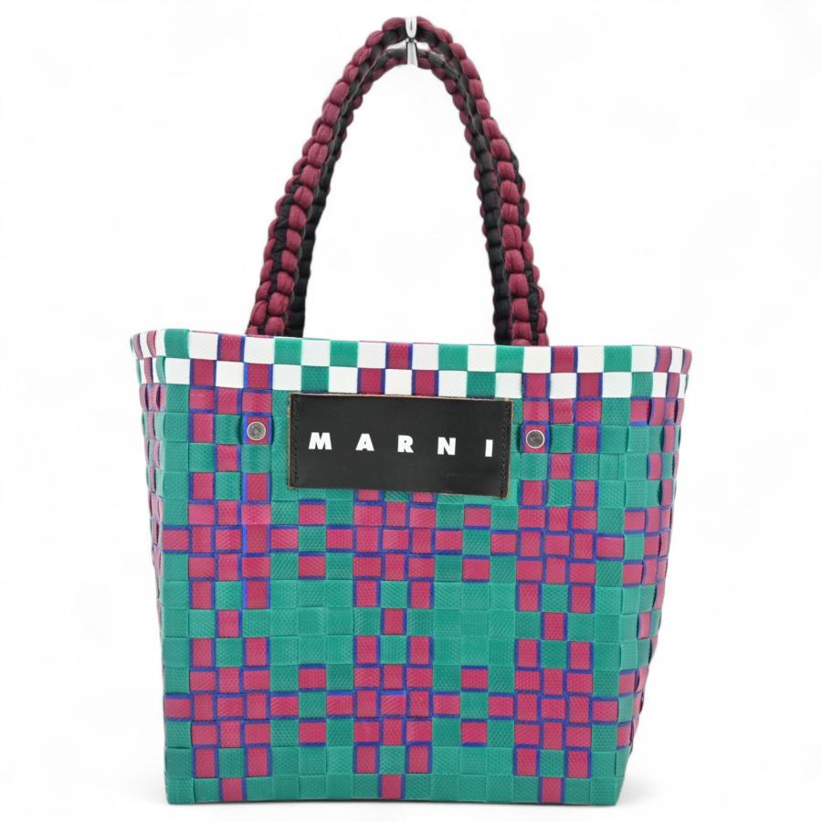 MARNI マルニ かごバッグ ピクニック グリーン × ボルドー