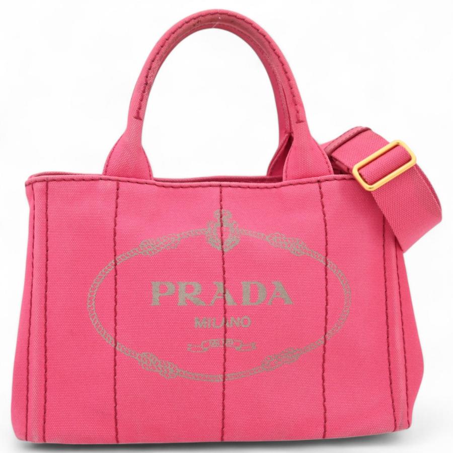 PRADA プラダ ミニカナパ デニム × ピンク ハンドバッグ Bランク 