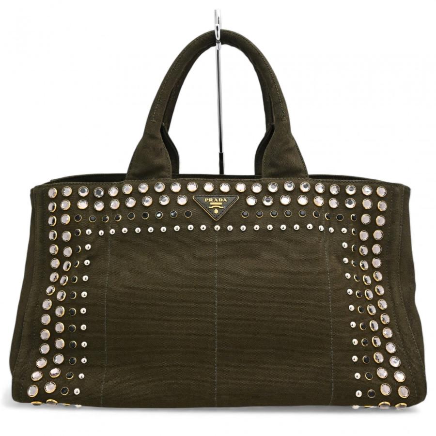 プラダ カナパ ビジュー トートバッグ グリーン Bランク pr5050cd | PRADA
