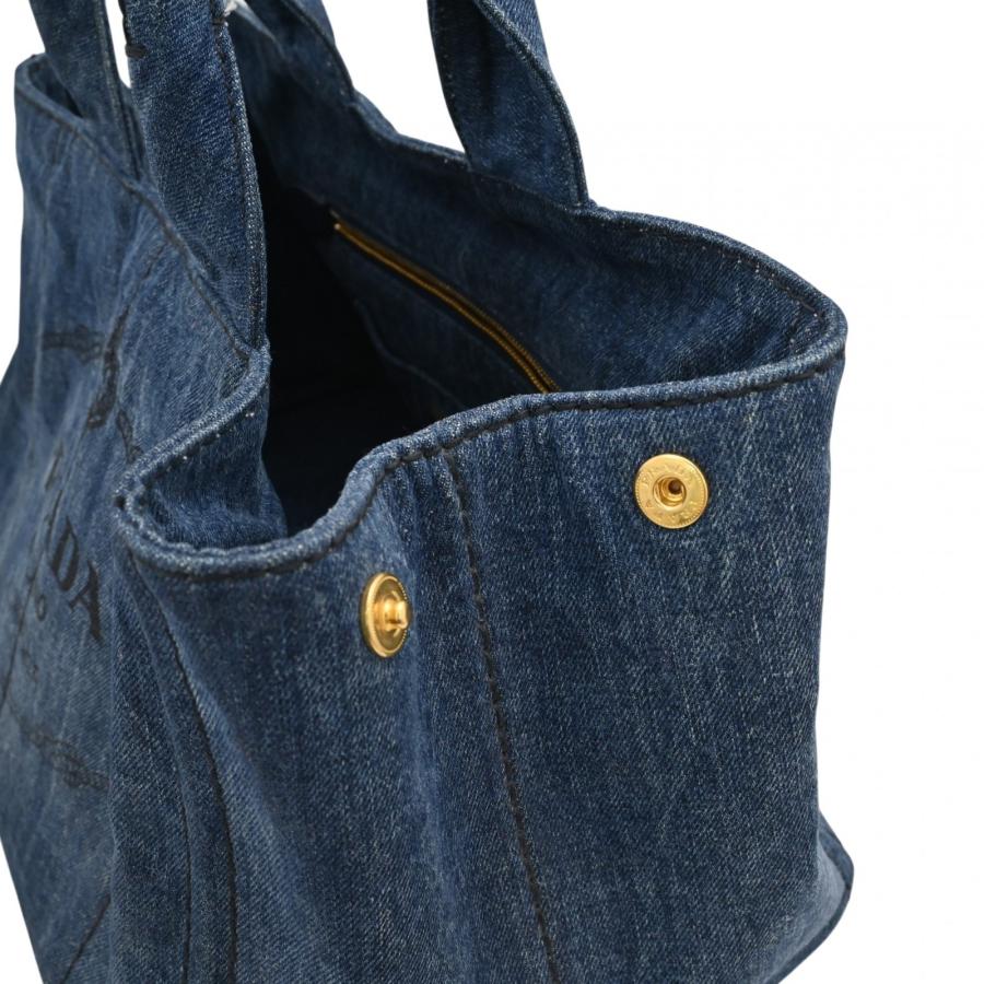 【美品】プラダ　カナパ　ハンドバッグ　トート　デニム　ブルー　ゴールド金具 PRADA（プラダ） 【中古】プラダ カナパ トートバッグ ロゴ デニム
